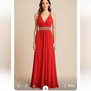 Sherri Hill Red Beaded Open-Back Gown | Size 2 | Repair/Flaws
